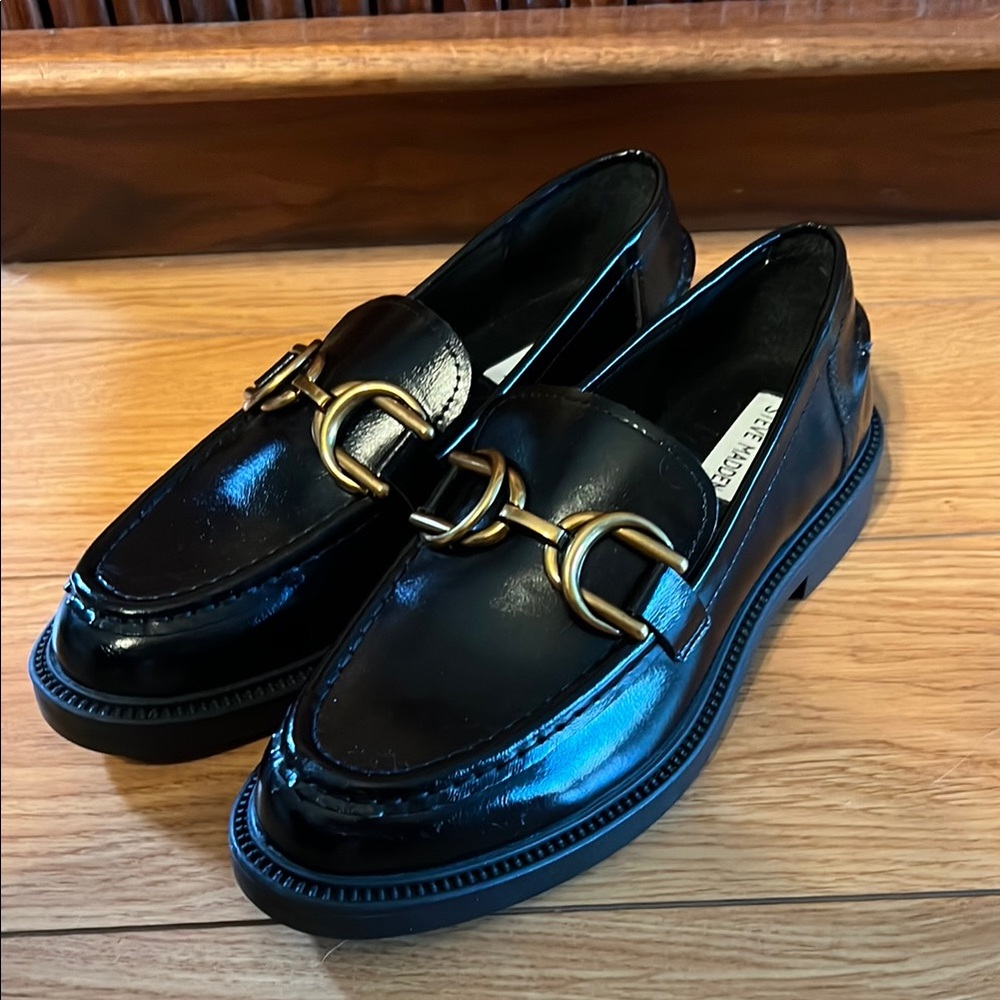 Steve Madden Black Loafers with Gold Accent
